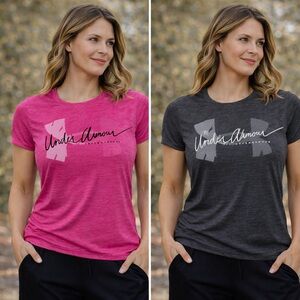 Under Armour Lot of 2 Loose Heatgear Size M Medium T-Shirts NWT-Pink & Gray